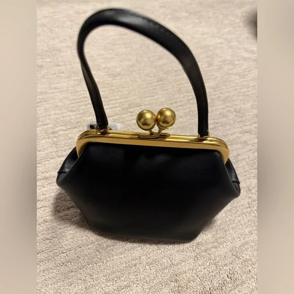 Coach black leather kisslock frame bag 16 top handle crossbody - Picture 2 of 6